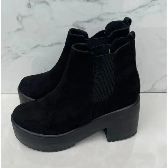 Jhovihn Womens Elasticated Pull-On Cleated Platform Black Suede Ankle Shoes Sz 3 - Picture 3 of 14